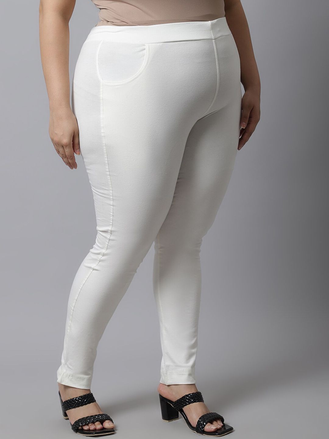 TAG 7 Women Plus Size Off White Solid Ankle Length Leggings | Grocsy