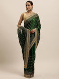 kasee Green & Gold-Toned Floral Embroidered Art Silk Saree | Grocsy