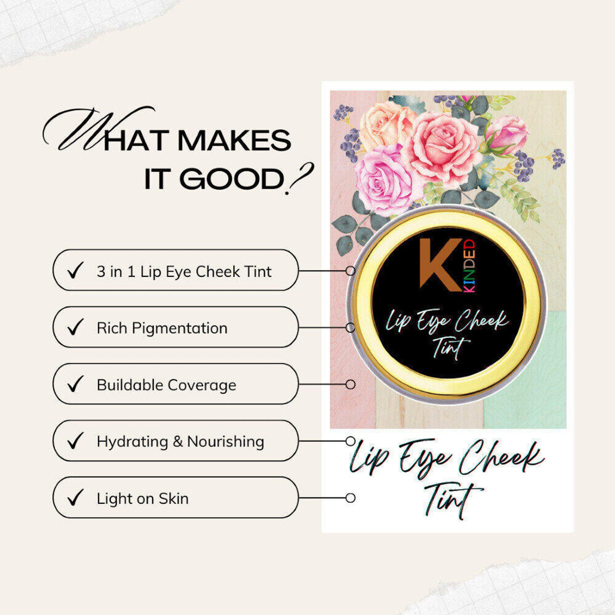 KINDED Lip, Eye and Cheek Tint - Retro Red | Grocsy