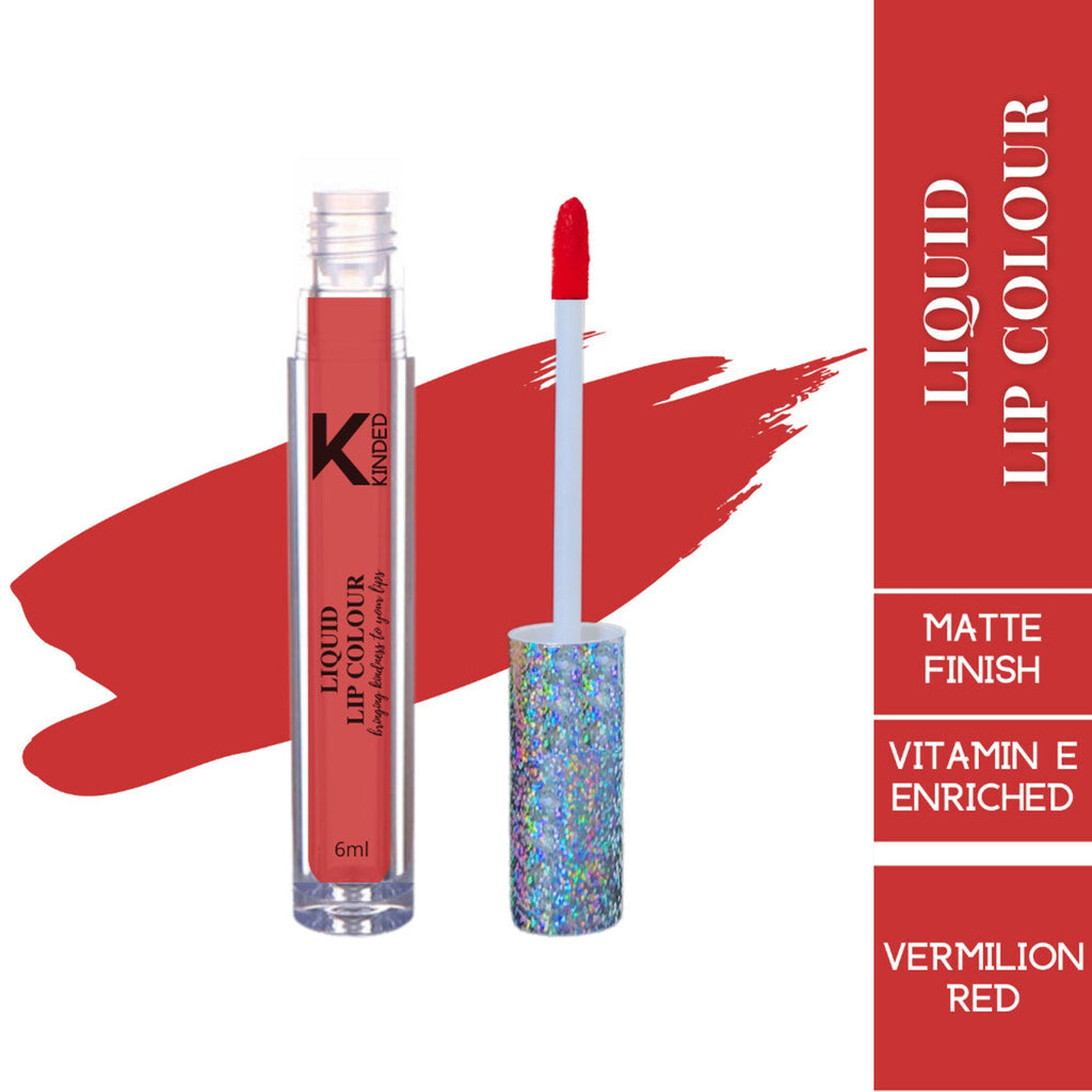 KINDED Liquid Lip Colour Lipstick Lip Gloss - 03 Vermilion Red | Grocsy