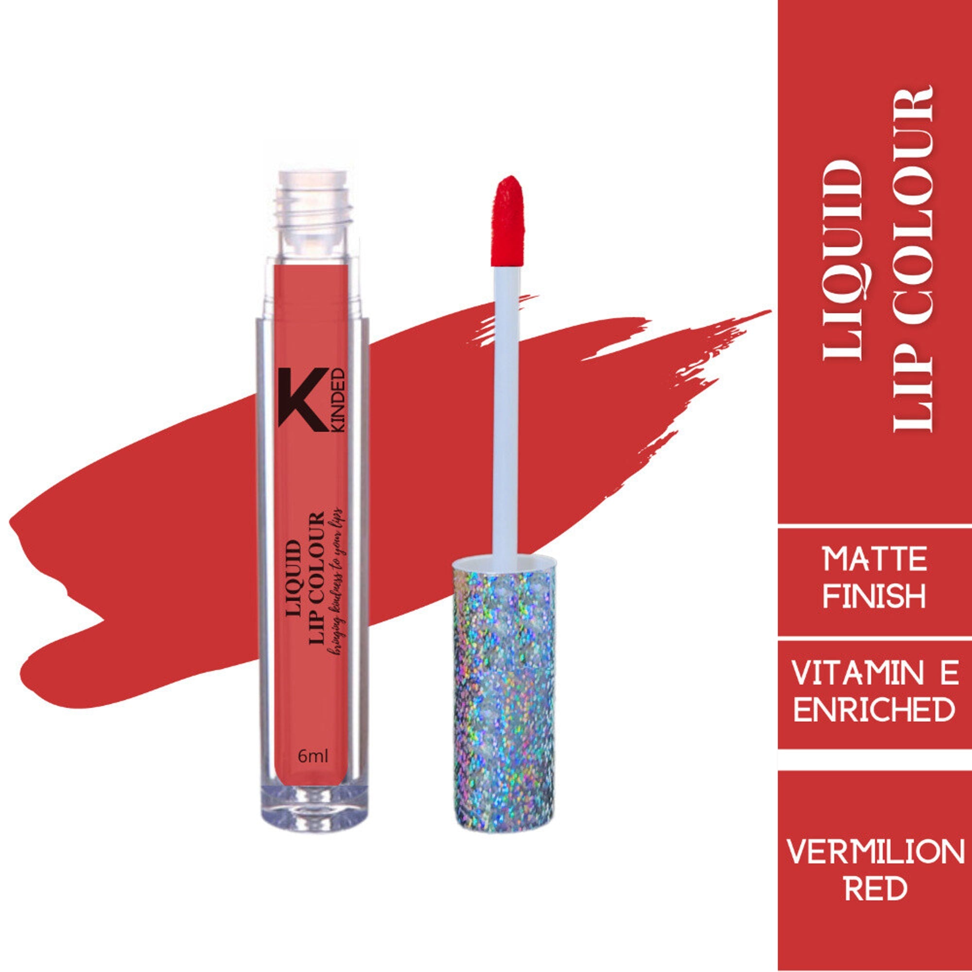 KINDED Liquid Lip Colour Lipstick Lip Gloss - 03 Vermilion Red | Grocsy