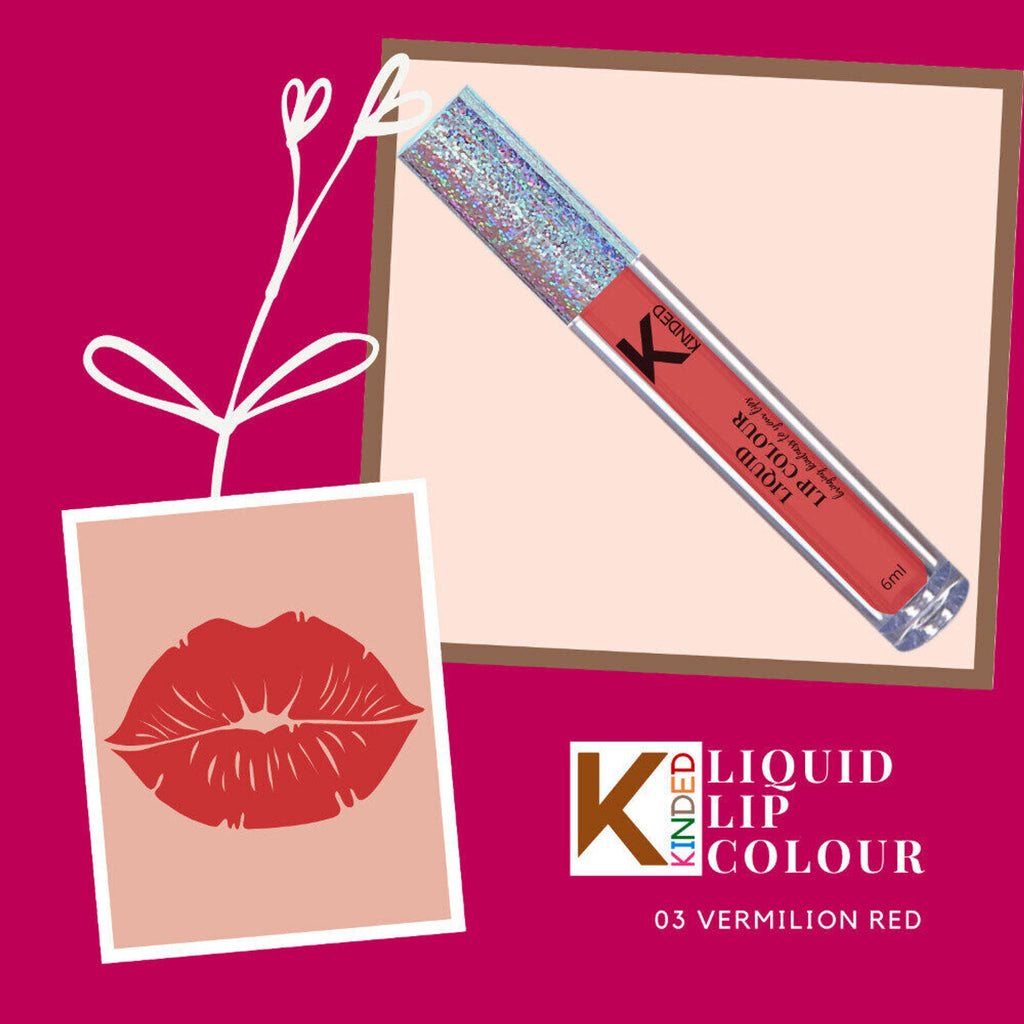 KINDED Liquid Lip Colour Lipstick Lip Gloss - 03 Vermilion Red | Grocsy