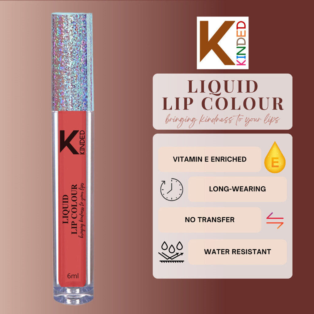 KINDED Liquid Lip Colour Lipstick Lip Gloss - 03 Vermilion Red | Grocsy