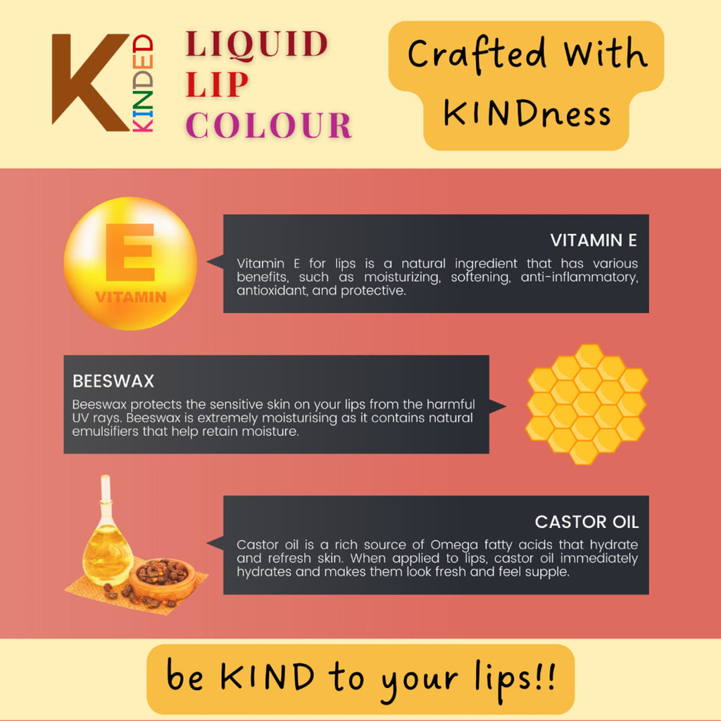 KINDED Liquid Lip Colour Lipstick Lip Gloss - 03 Vermilion Red | Grocsy