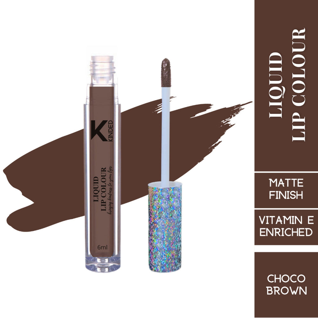 KINDED Liquid Lip Colour Lipstick Lip Gloss - 07 Choco Brown | Grocsy