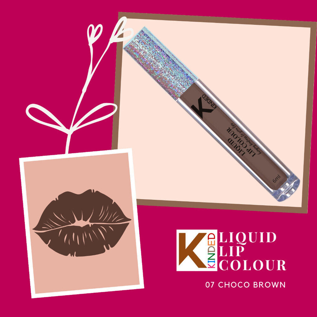 KINDED Liquid Lip Colour Lipstick Lip Gloss - 07 Choco Brown | Grocsy