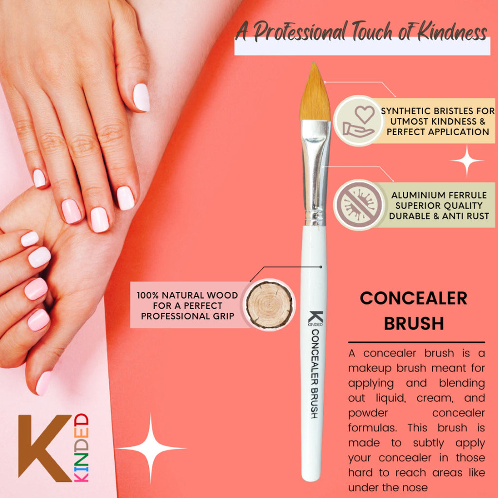 KINDED Professional Natural Wooden Handle Concealer Makeup Brush | Grocsy