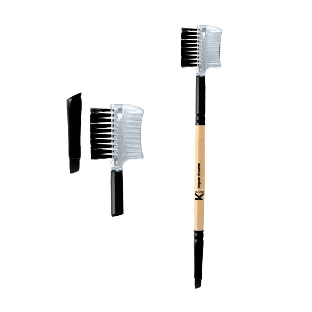 KINDED Professional Natural Wooden Handle 2 in 1 Eye Grooming Angular Makeup Brush | Grocsy