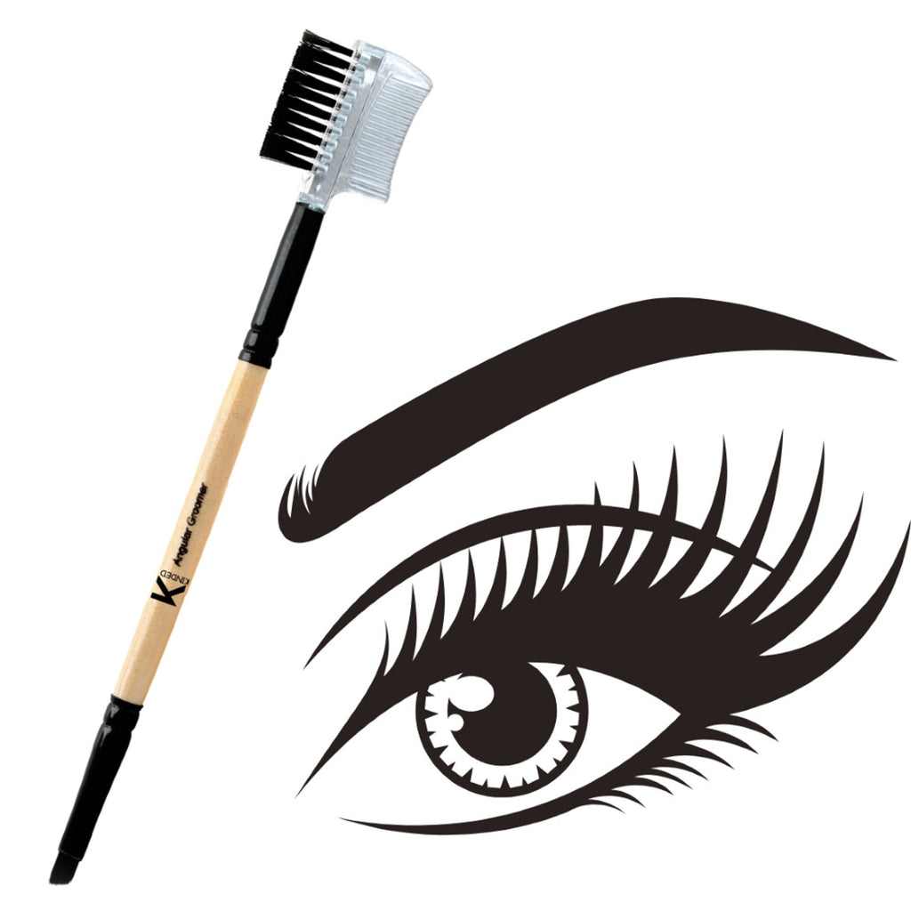 KINDED Professional Natural Wooden Handle 2 in 1 Eye Grooming Angular Makeup Brush | Grocsy
