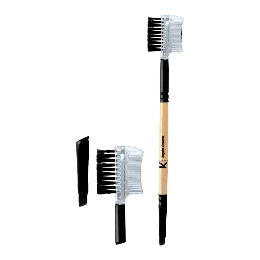 KINDED Professional Natural Wooden Handle 2 in 1 Eye Grooming Angular Makeup Brush | Grocsy