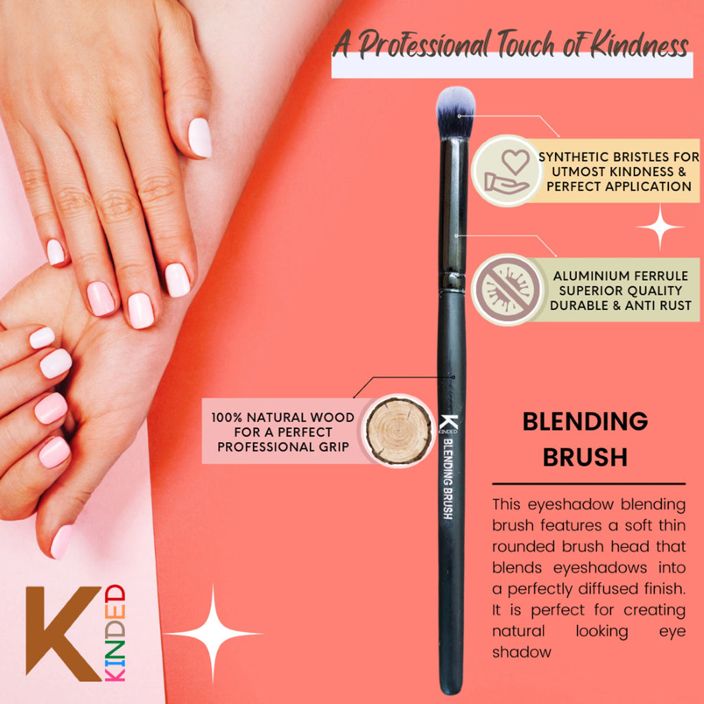 KINDED Professional Natural Wooden Handle Blending Makeup Brush | Grocsy