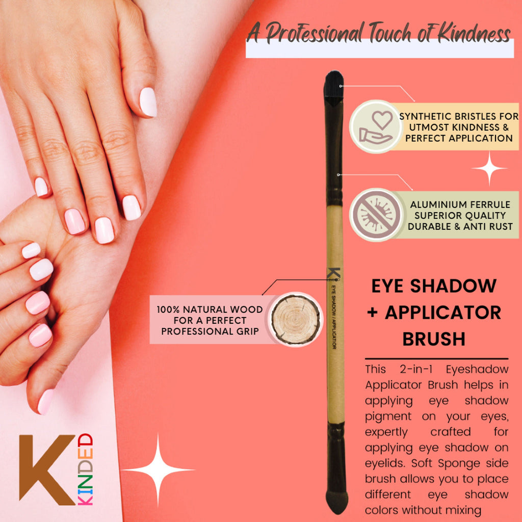 KINDED Professional Natural Wooden Handle 2 in 1 Eyeshadow Applicator Makeup Brush | Grocsy