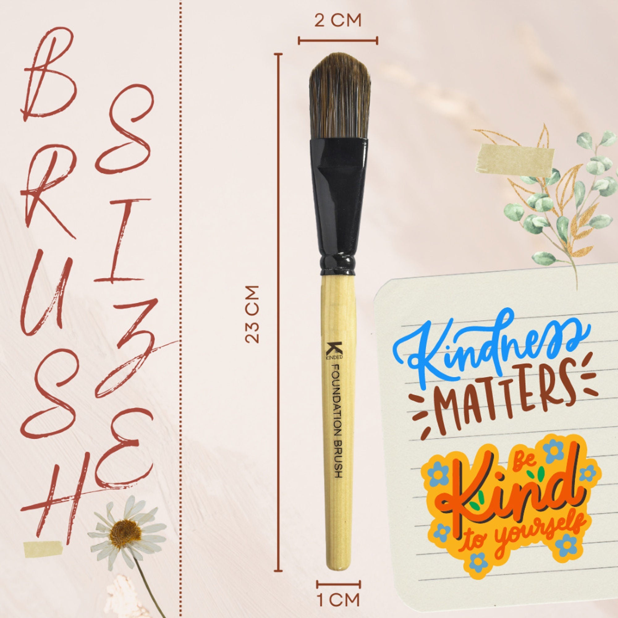 KINDED Professional Natural Wooden Handle Foundation Makeup Brush | Grocsy