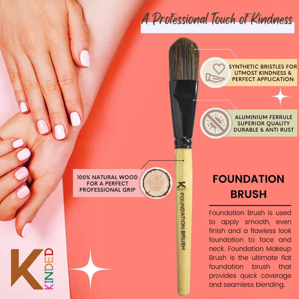KINDED Professional Natural Wooden Handle Foundation Makeup Brush | Grocsy