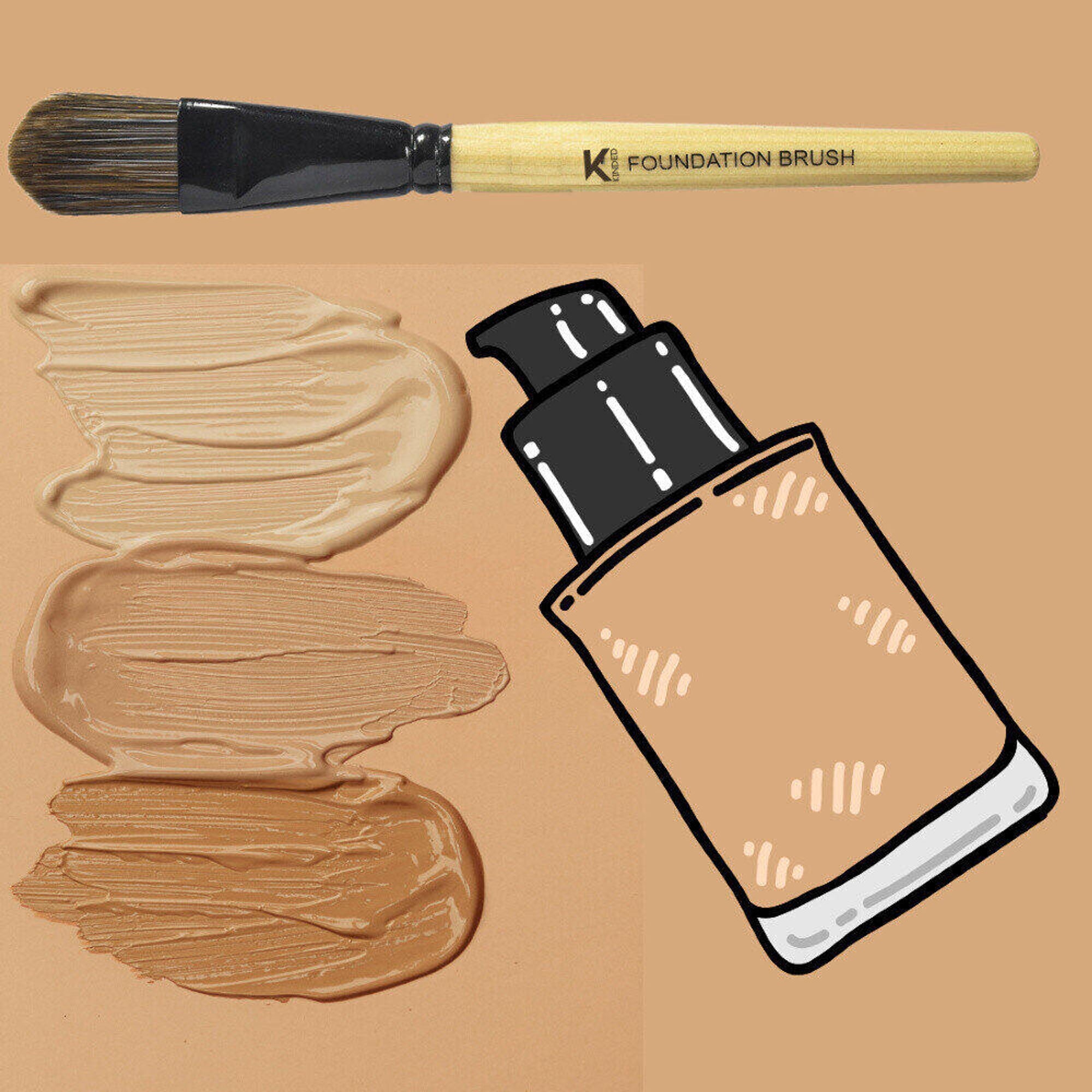 KINDED Professional Natural Wooden Handle Foundation Makeup Brush | Grocsy