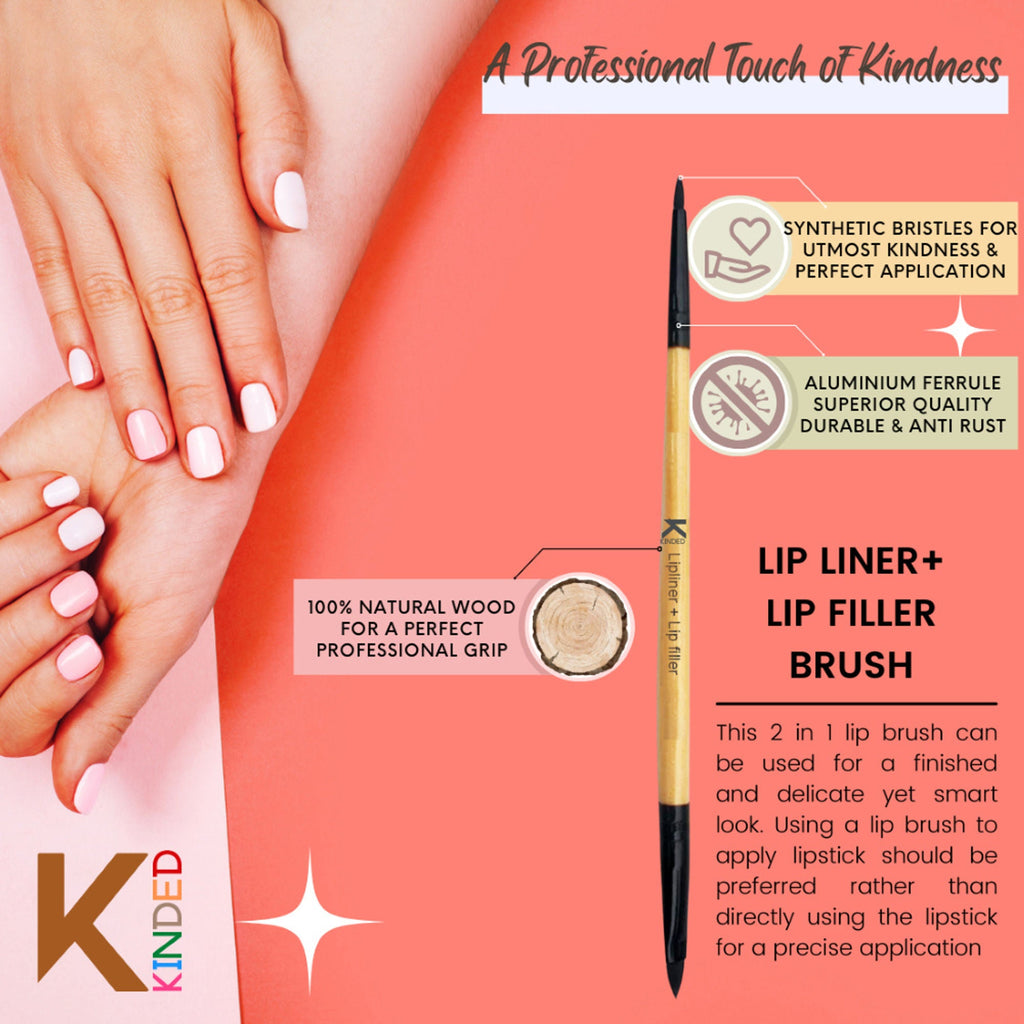 KINDED Professional Natural Wooden Handle 2 in 1 Lip Liner & Lip Filler Makeup Brush | Grocsy