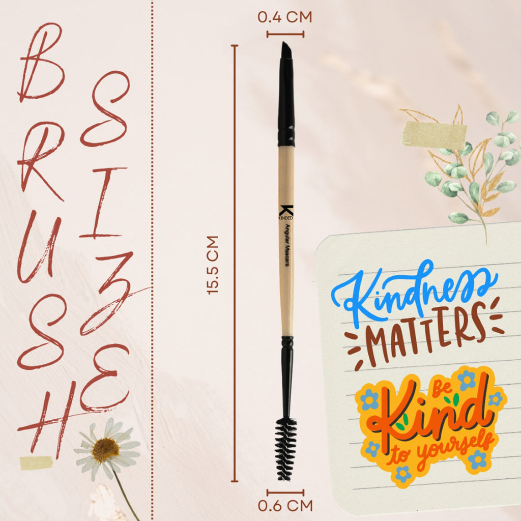 KINDED Professional Natural Wooden Handle 2 in 1 Masaca & Angular Makeup Brush | Grocsy