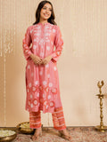 HOUSE OF KARI Ethnic Motifs Embroidered Chikankari Straight Chanderi Silk Kurta | Grocsy