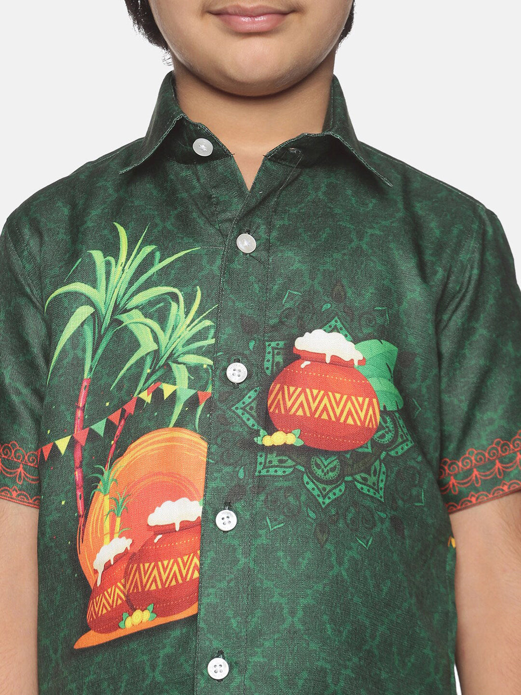 Sethukrishna Boys Green & White Printed Shirt | Grocsy