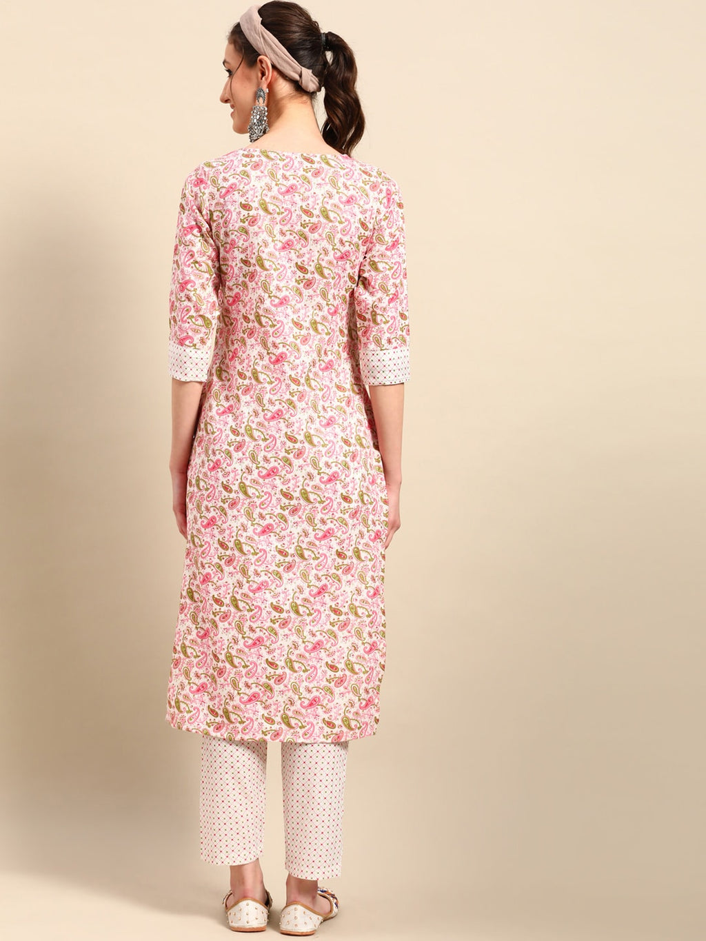 Sangria Women Paisley Printed Gotta Patti Kurta With Trousers | Grocsy