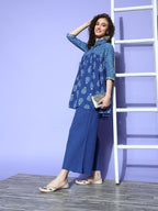 Ahalyaa Blue Pure Cotton Tunic & Palazzos Ethnic Co-Ords | Grocsy