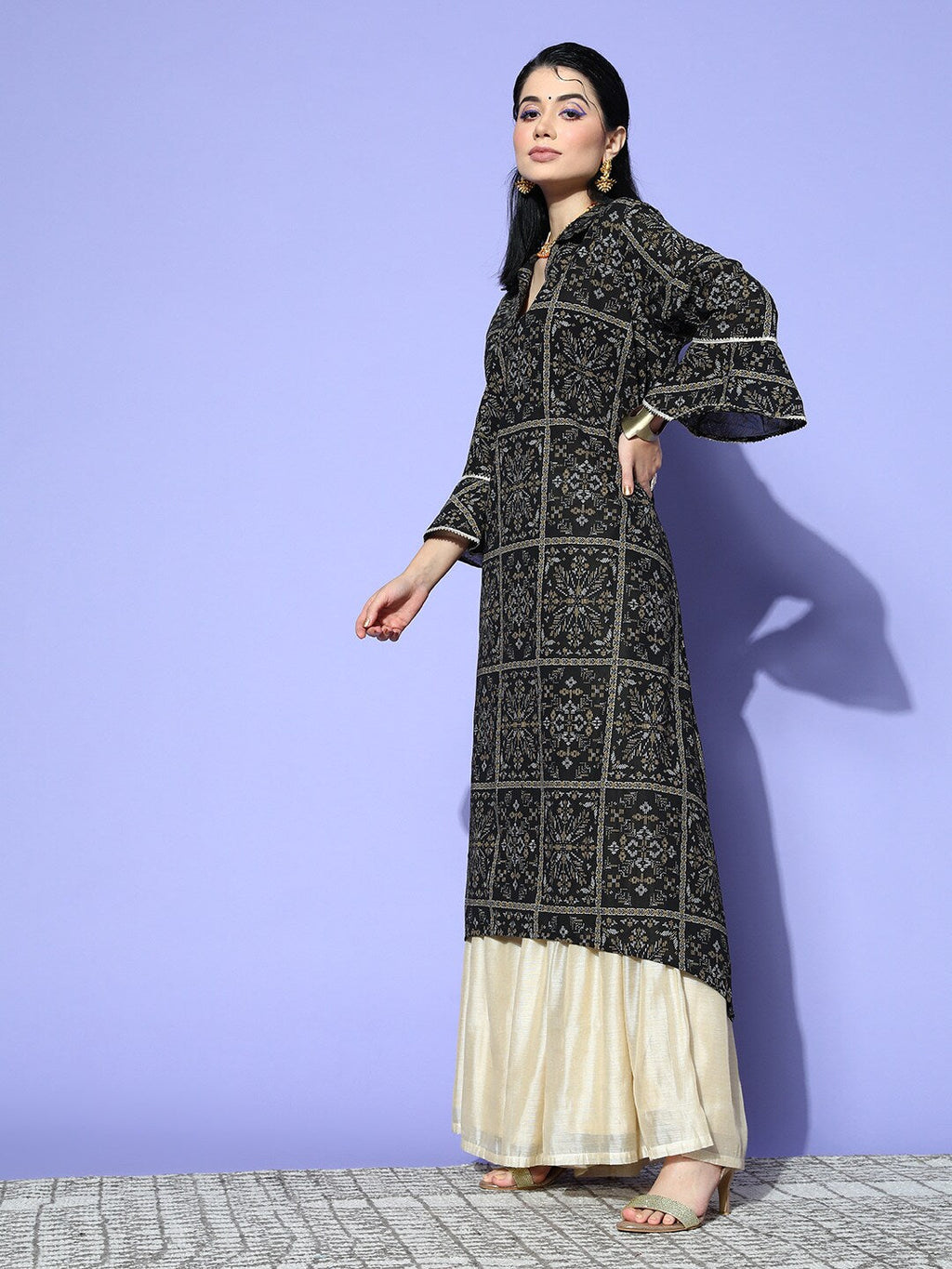 Sangria Women Black New Neckline Kurta | Grocsy