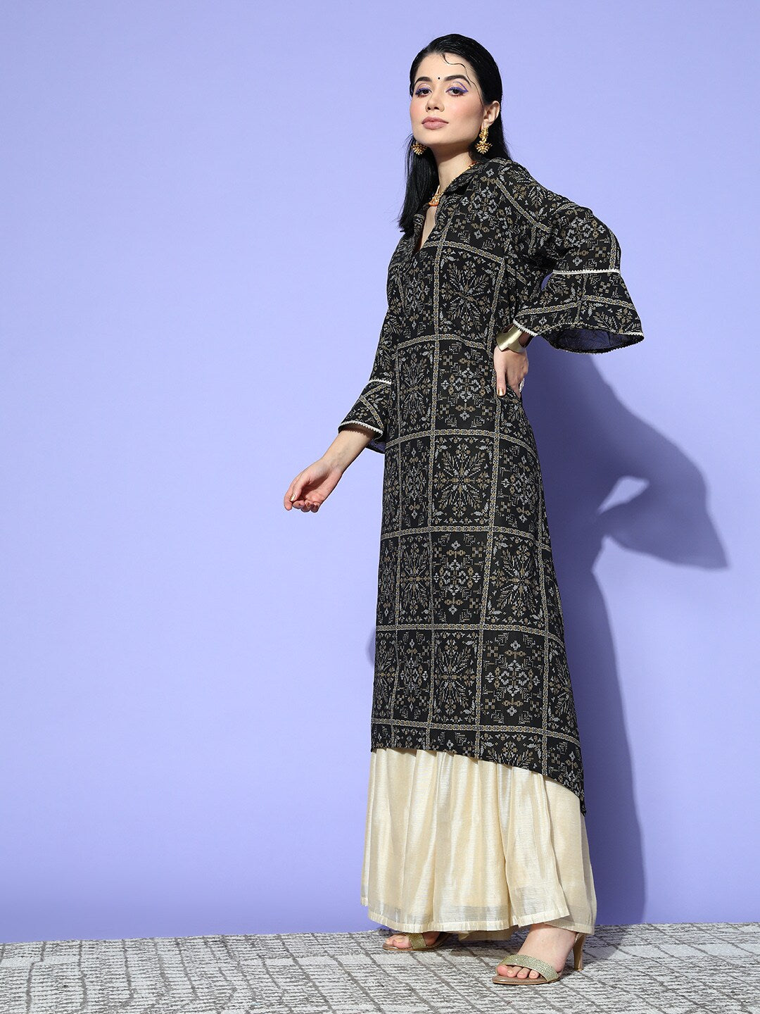 Sangria Women Black New Neckline Kurta | Grocsy