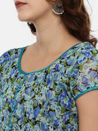 Souchii Blue & Green Printed A-Line Kurta | Grocsy
