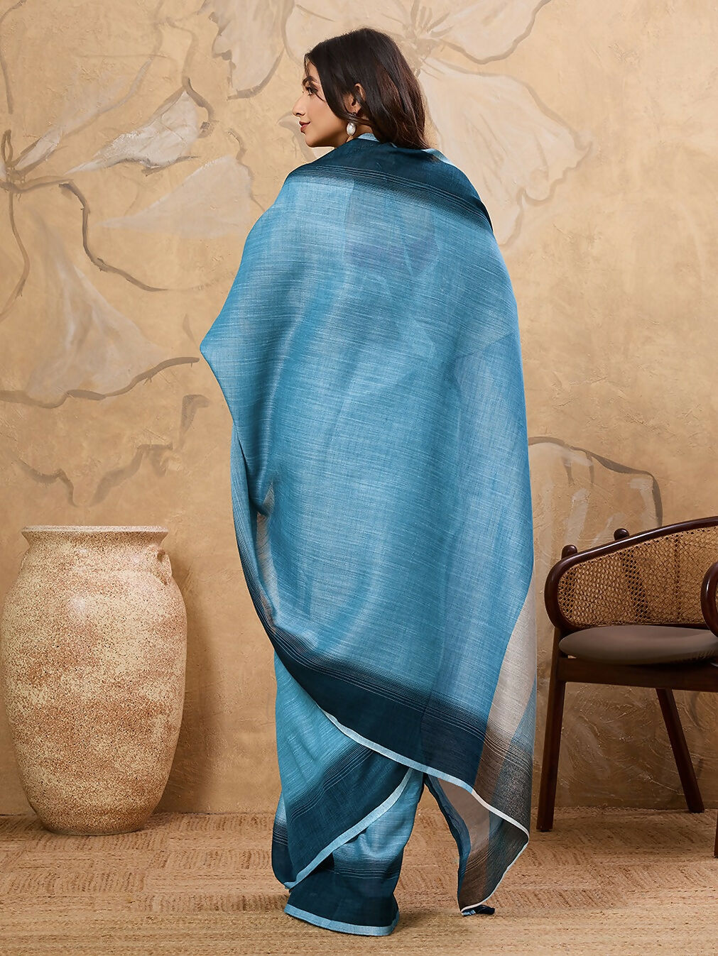 Shree Shyam Fashion Sky Blue Linen Saree | Grocsy