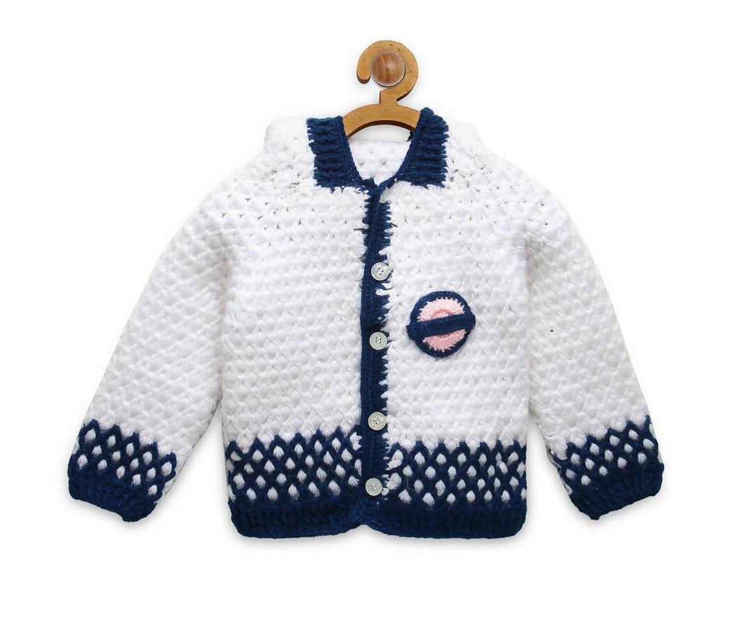 Chutput Kids Woollen Hand Knitted Tacky Design Sweater - White | Grocsy