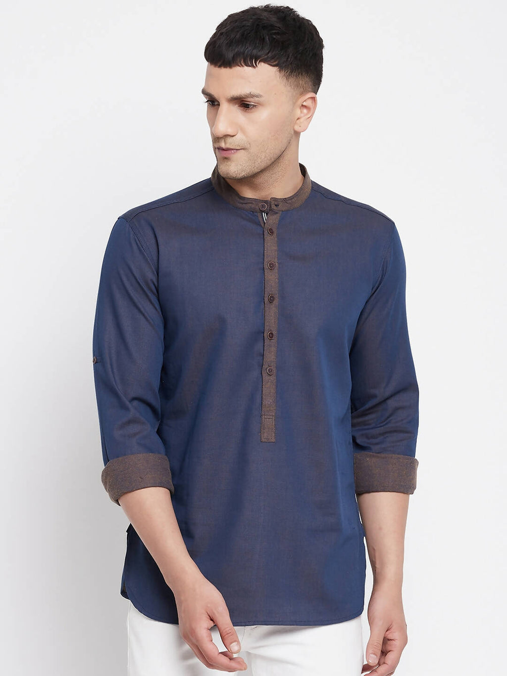 Even Apparels Pure Cotton Blue Men's Kurta With Band Collar | Grocsy