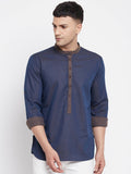 Even Apparels Pure Cotton Blue Men's Kurta With Band Collar | Grocsy