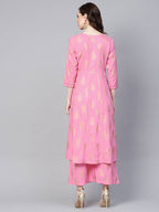 Yufta Women Pink & Golden Printed Kurta with Palazzo | Grocsy