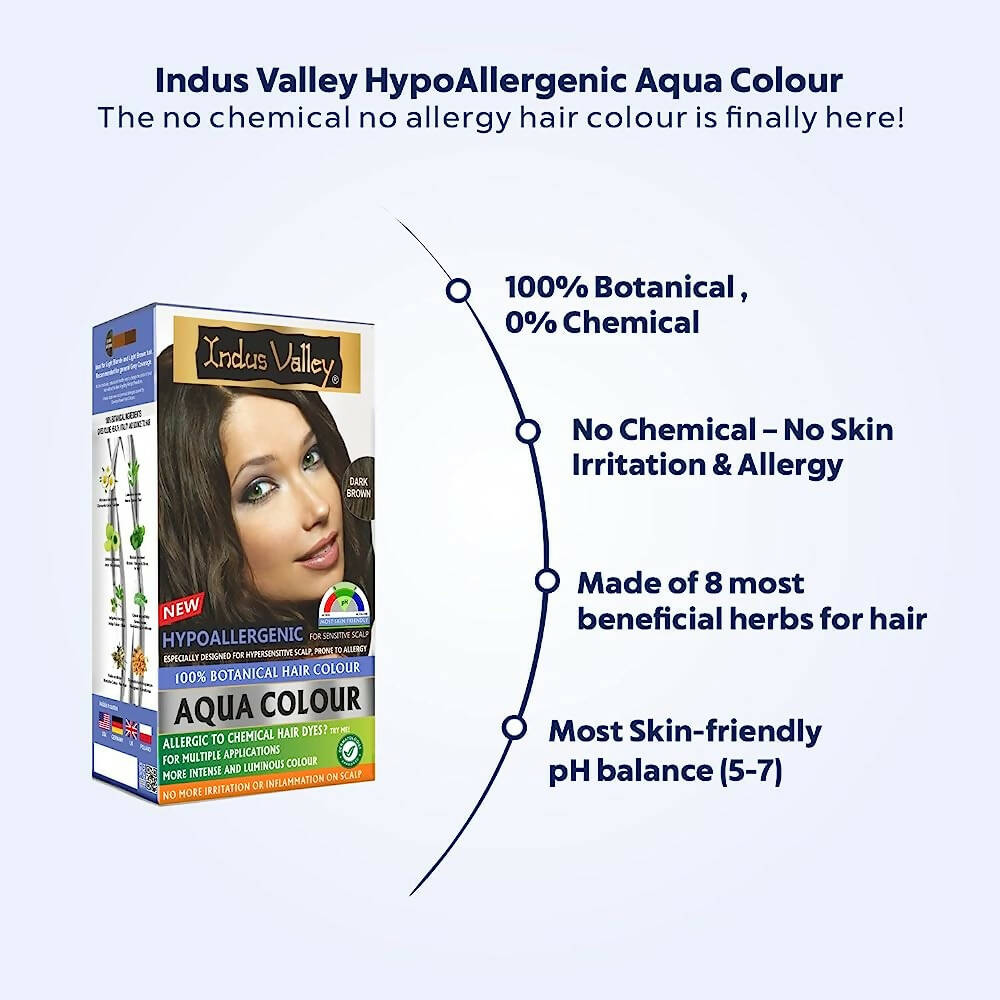 Indus Valley Botanical Hypo Allergic Aqua Color For Hair- Dark Brown | Grocsy