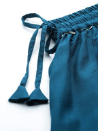 TAG 7 Women Teal Blue Solid Flared Palazzos | Grocsy