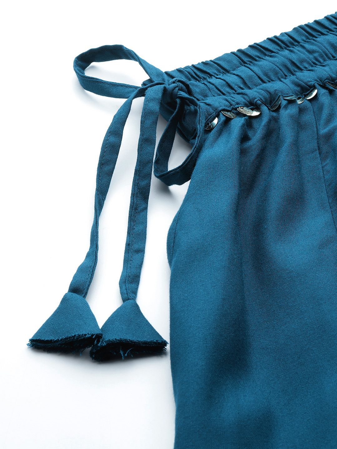 TAG 7 Women Teal Blue Solid Flared Palazzos | Grocsy