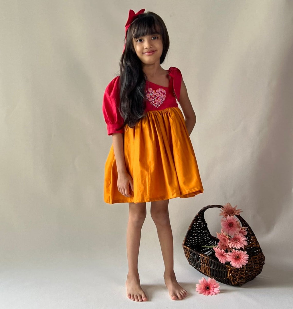 ArthLife Raspberry Pink And Orange Partywear Dress | Grocsy