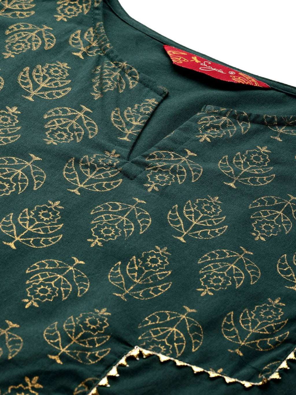 Sangria Ethnic Motifs Printed Gotta Patti Pure Cotton Kurta | Grocsy