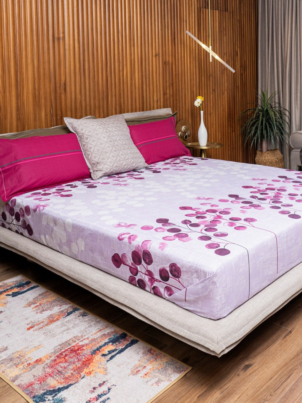 URBAN SPACE Divine Purple Floral 144 TC Pure Cotton Queen Bedsheet With 2 Pillow Covers | Grocsy