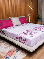 URBAN SPACE Divine Purple Floral 144 TC Pure Cotton Queen Bedsheet With 2 Pillow Covers | Grocsy