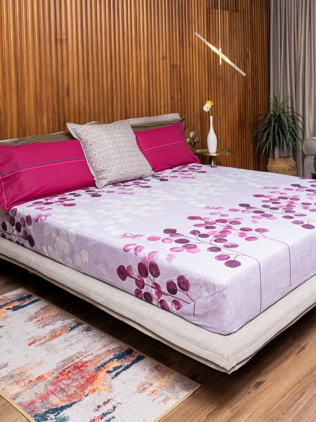 URBAN SPACE Divine Purple Floral 144 TC Pure Cotton Queen Bedsheet With 2 Pillow Covers | Grocsy