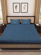 KLOTTHE Turquoise Blue 300 TC Woolen Fitted King Bedsheet With 2 Pillow Covers | Grocsy