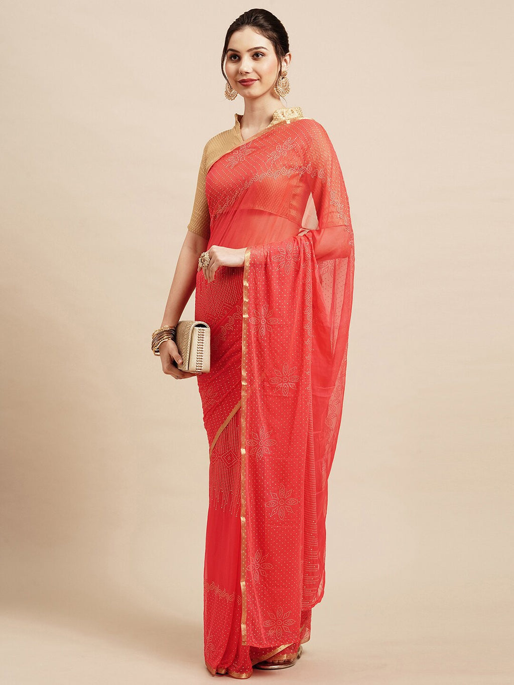 Saree Mall Peach-Coloured Embellished Sarees | Grocsy