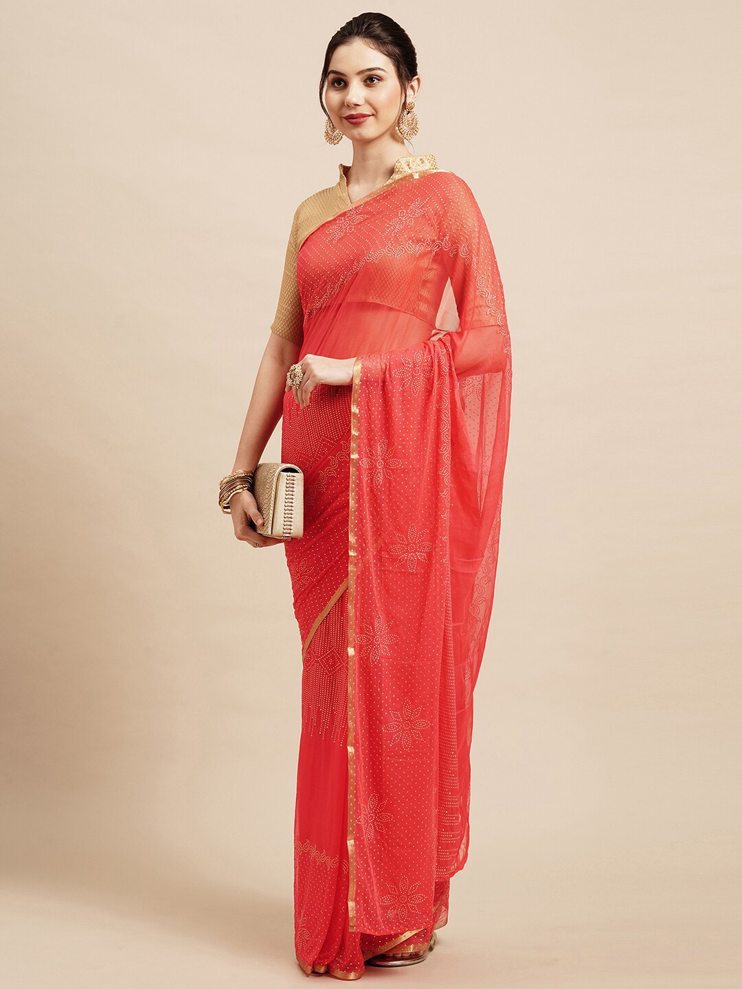 Saree Mall Peach-Coloured Embellished Sarees | Grocsy