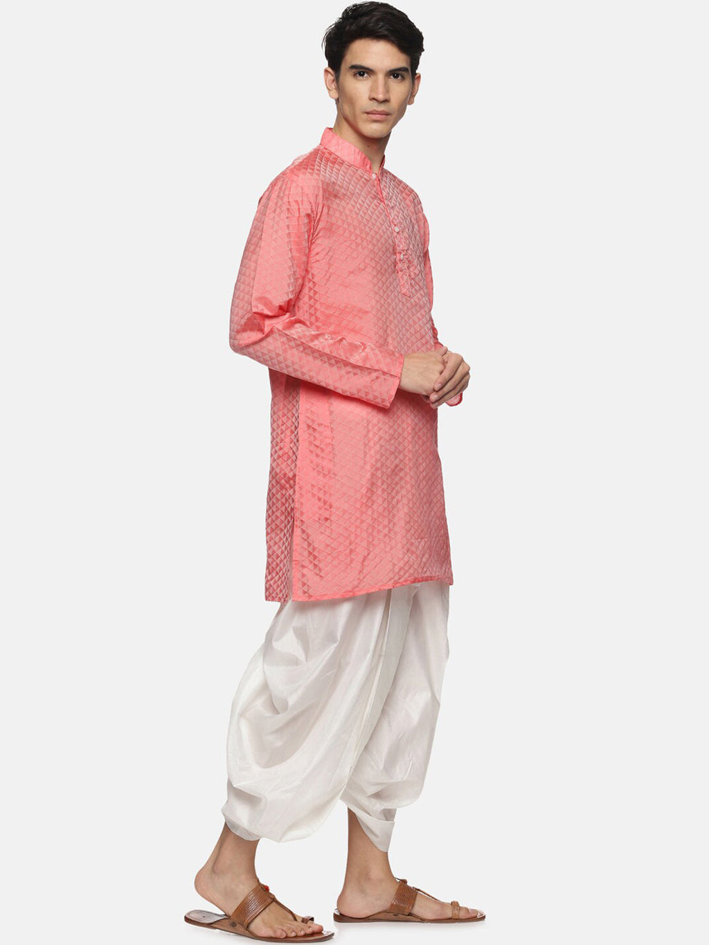 Sethukrishna Mens Red Striped Kurta with Dhoti Pants | Grocsy