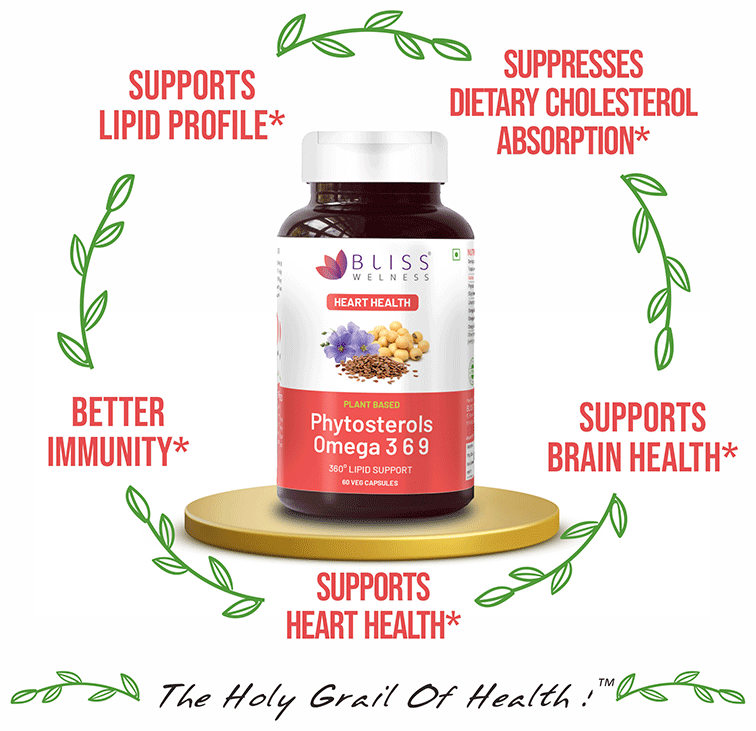 Bliss Welness Heart Health Phytosterols Omega 3 6 9 Veg Capsule Vegicap | Grocsy