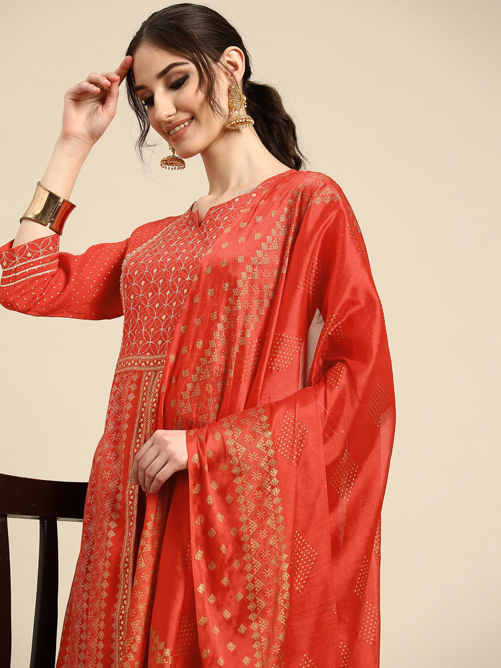 Sangria Women Ethnic Motifs Embroidered Sequinned Kurta with Sharara With Dupatta | Grocsy