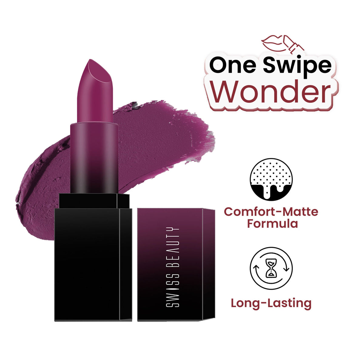 Swiss Beauty HD Matte Lipstick , High Coverage , Lightweight - 12 Attitude | Grocsy
