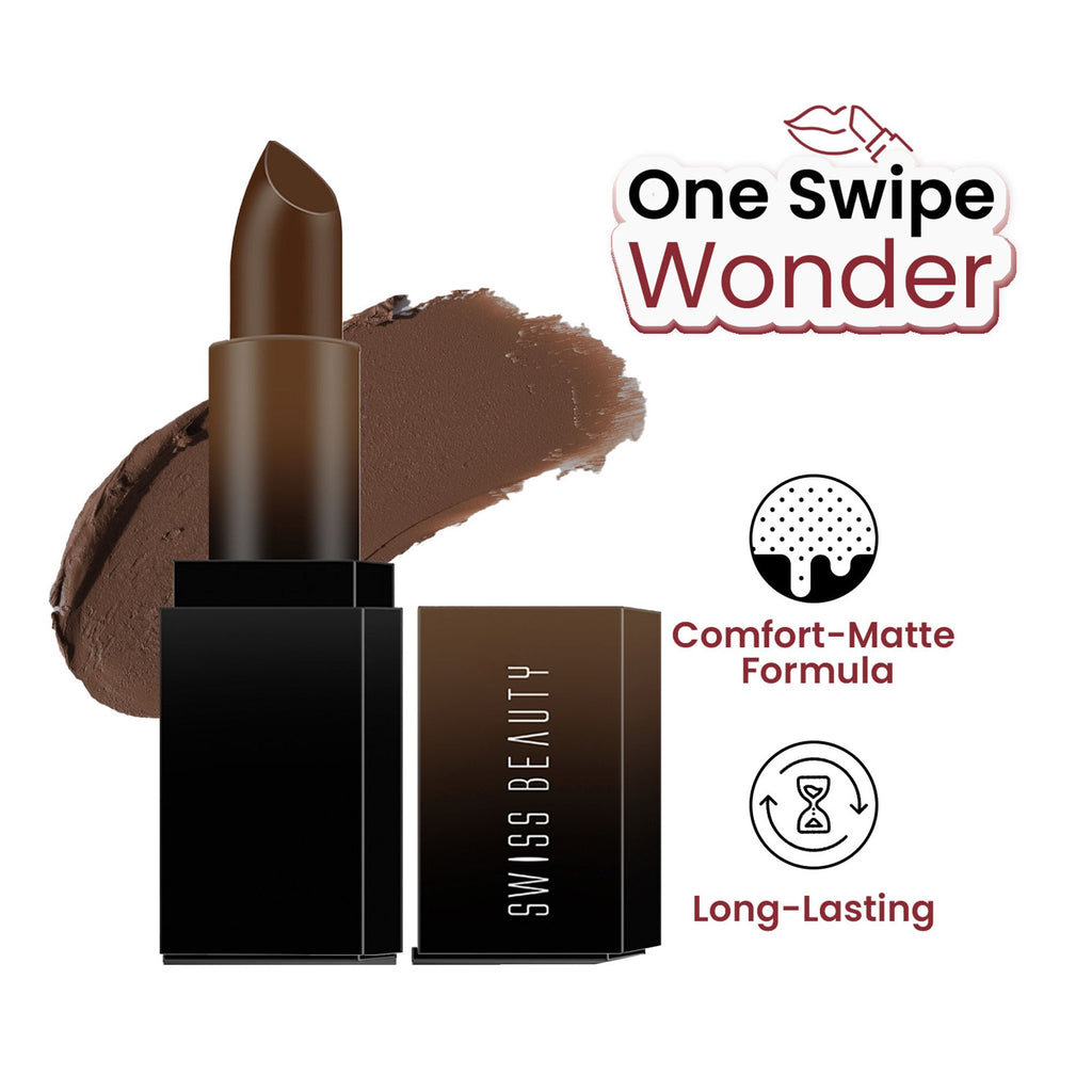 Swiss Beauty HD Matte Lipstick , High Coverage , Lightweight - 18 Coffee | Grocsy