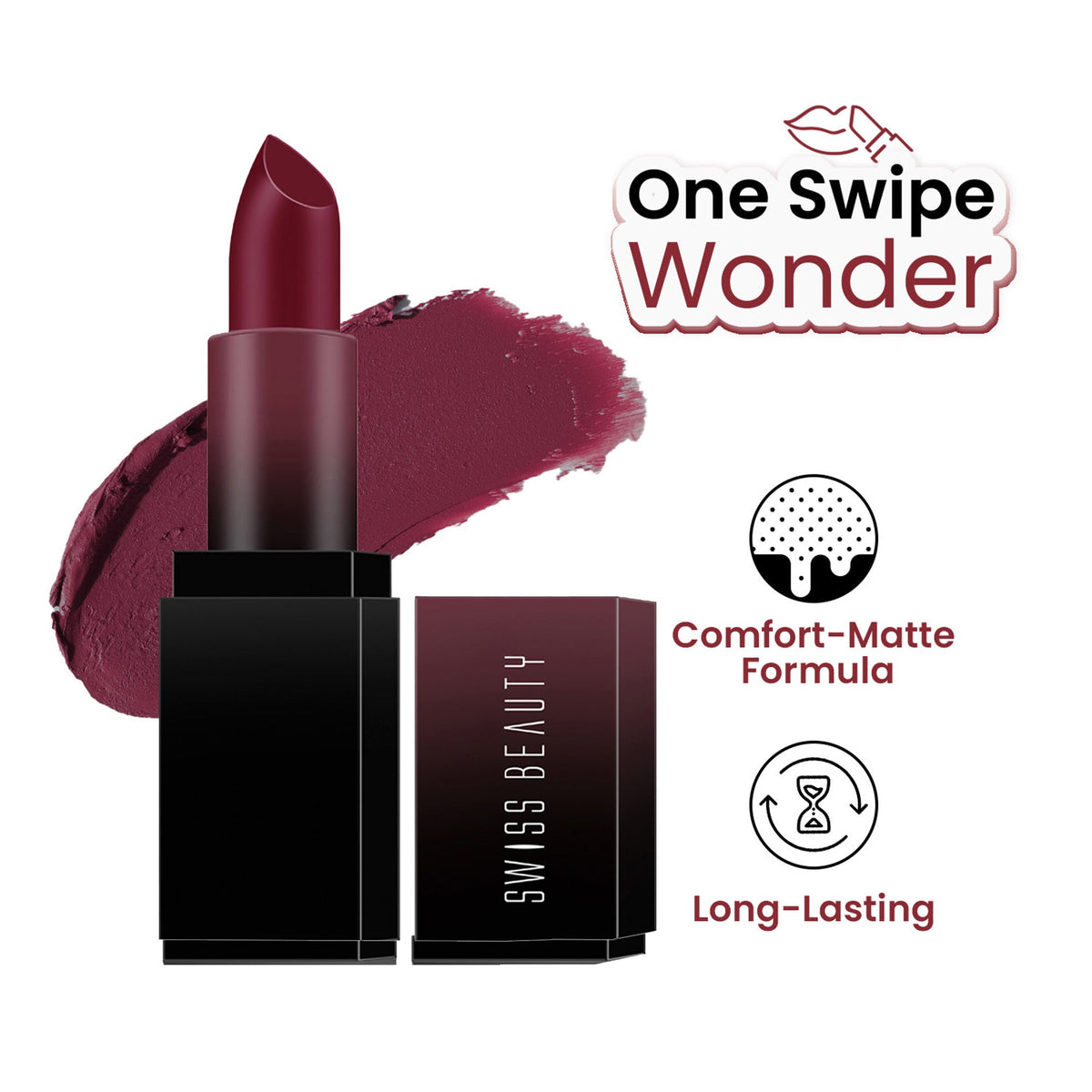 Swiss Beauty HD Matte Lipstick , High Coverage , Lightweight - 20 Dynamite Berry | Grocsy